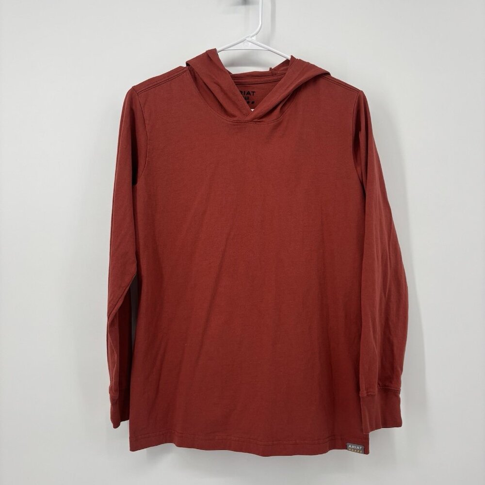 ARIAT Rebar Cotton Strong Hooded T Shirt‎ Long Sleeve Red Mens Size Medium
